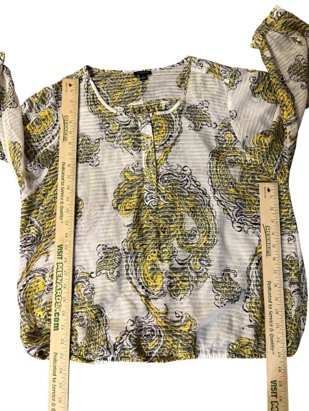 Ann Taylor Paisley Blouse Womens L Yellow Gray Sheer Used - Picture 10 of 15